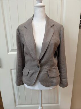 Olivia Moon 100% Linen One Button Blazer Gray Women’s Lightweight Jacket Size M